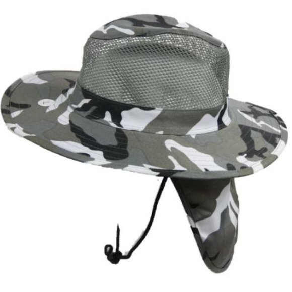 Large La & Com Unisex Camo Design Adjustable Sun Hat with Neck Flap, Wide Brim